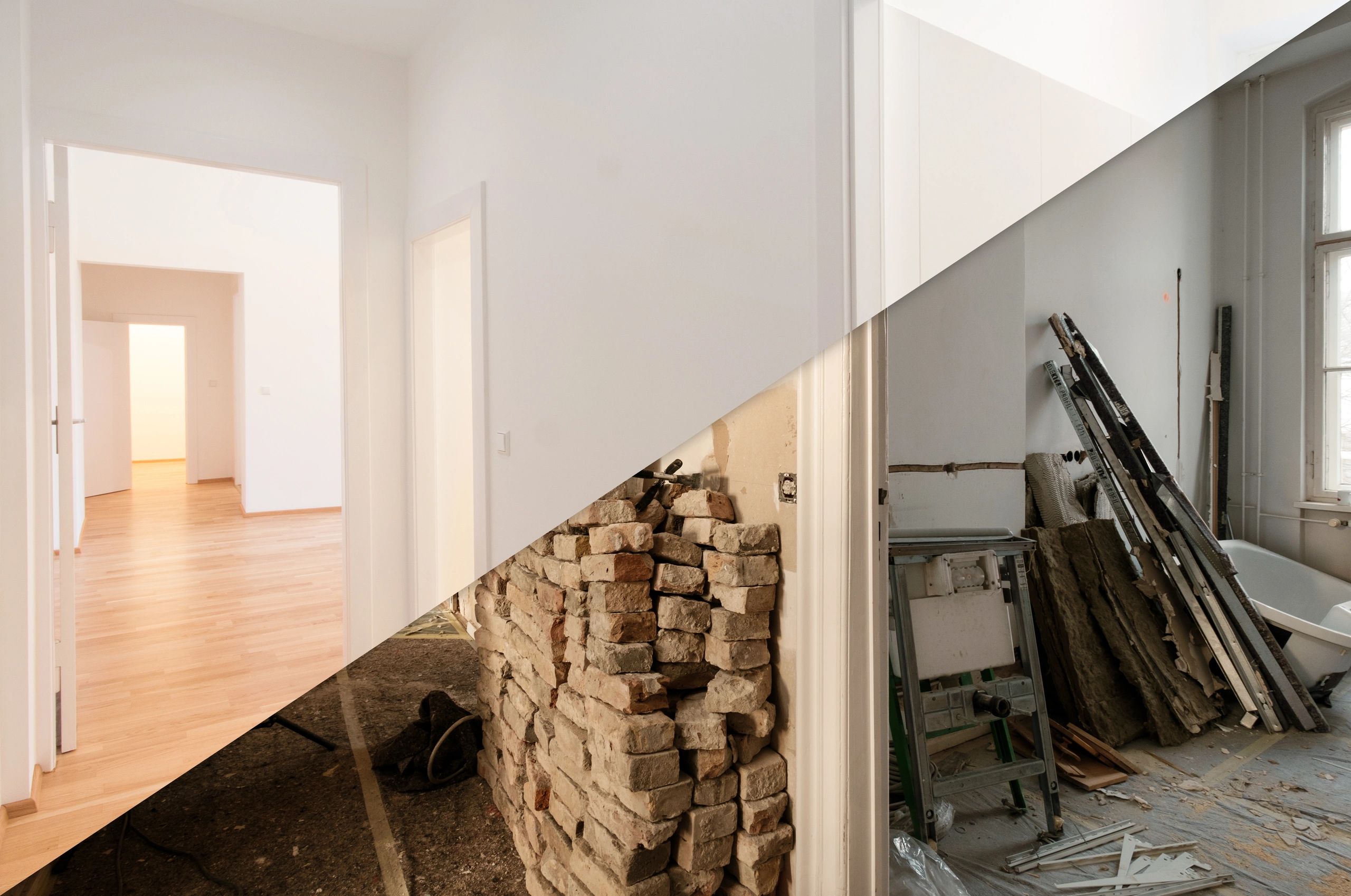 Flat renovation, apartment before and after refurbishment.